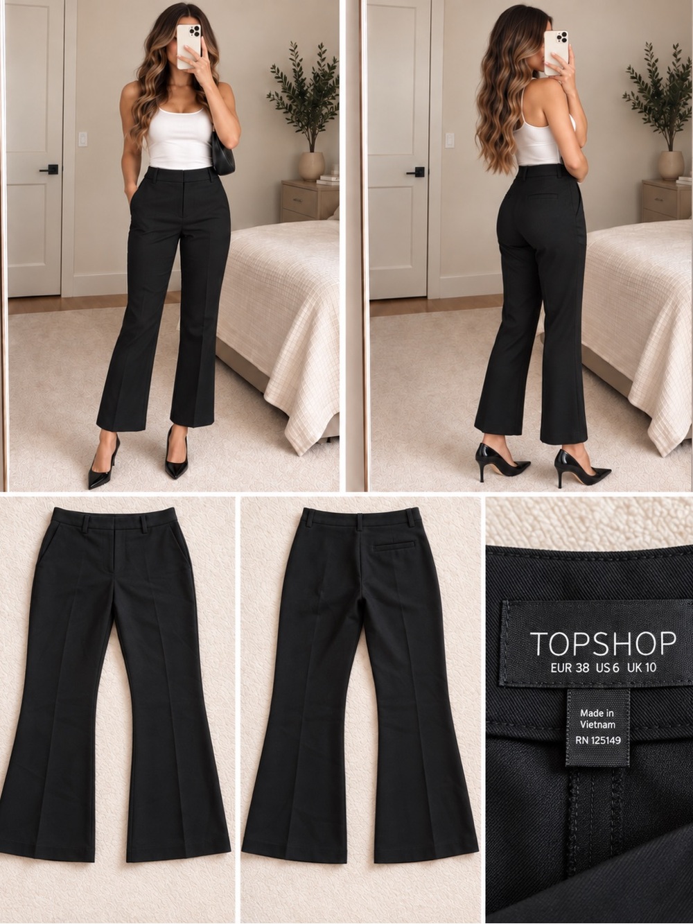 Topshop Black Tailored Flare Trousers